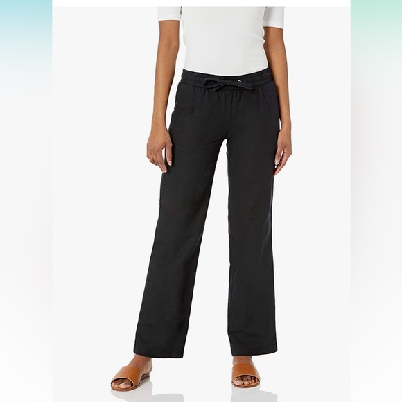 Women's Linen Blend Drawstring Wide Leg Pants - Picture 1 of 4